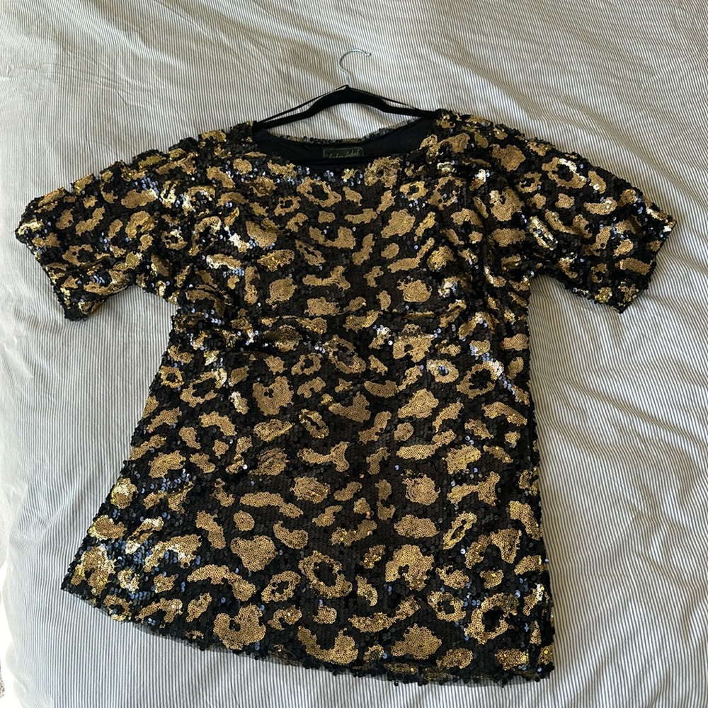 Leopard sequin shift mini dress.  Lurker Label by Matix.
